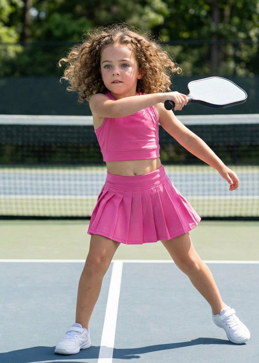 Pleated Active Skort Set, Bright Pink - Magpies Paducah