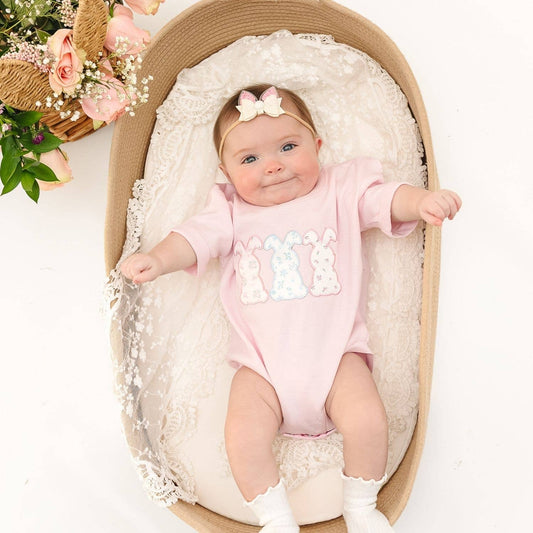 Floral Bunny Patch Easter Short Sleeve Romper - Baby - Magpies Paducah