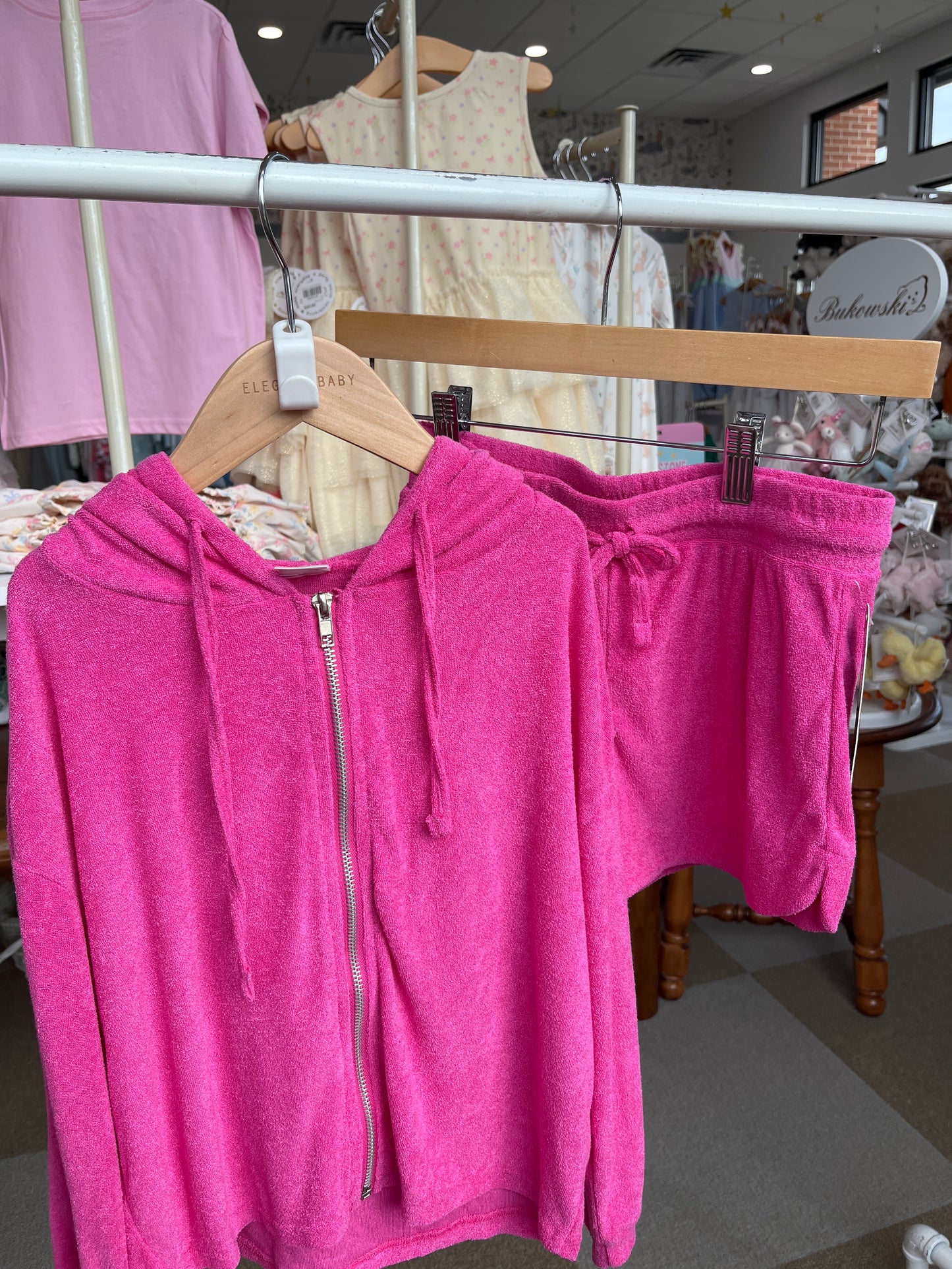 Soft Terry Zip-Up Hoodie & Short Set, Pink - Magpies Paducah