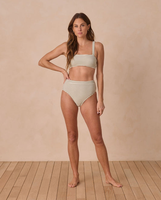 Women's Banded High Cut Bikini Bottom, Sage Stripe