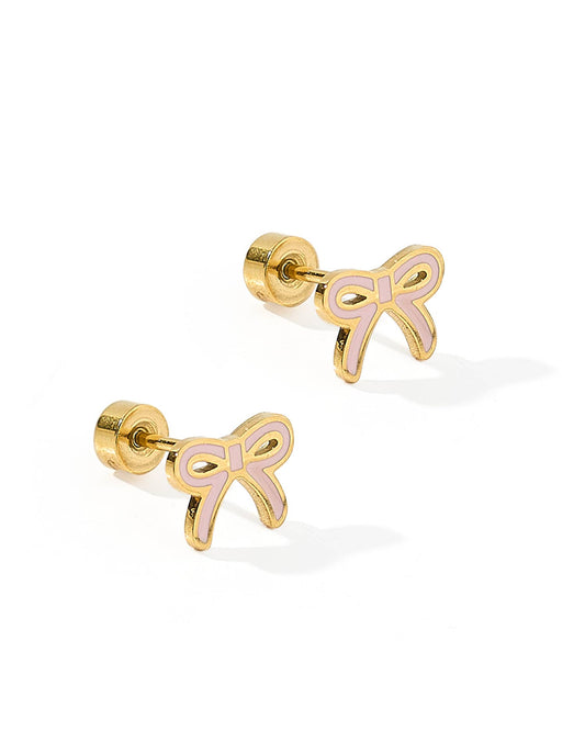 Screwback Stud Earrings - Sadie Bow Light Pink - Magpies Paducah