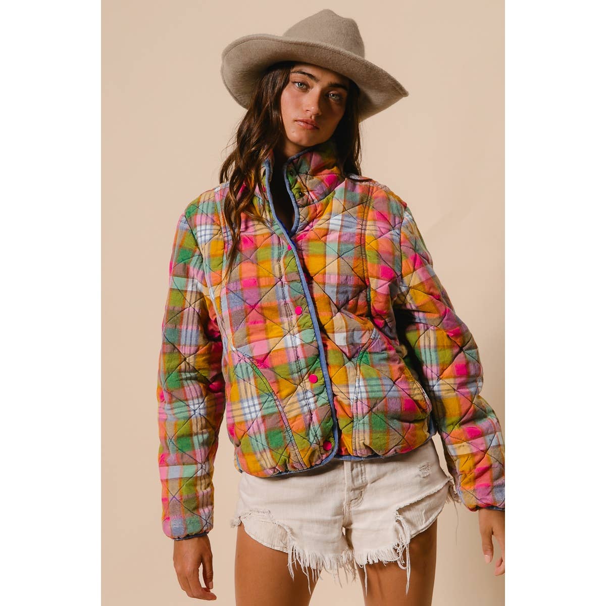 Bleached Vintage Plaid Quilted Jacket - Magpies Paducah