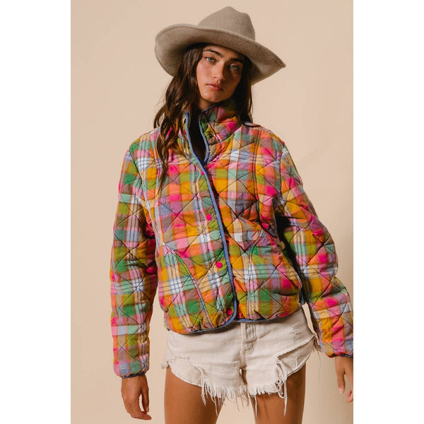 Bleached Vintage Plaid Quilted Jacket - Magpies Paducah