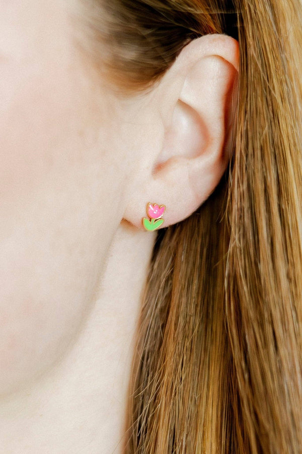 Screwback Stud Earrings - Tulip Pink - Magpies Paducah