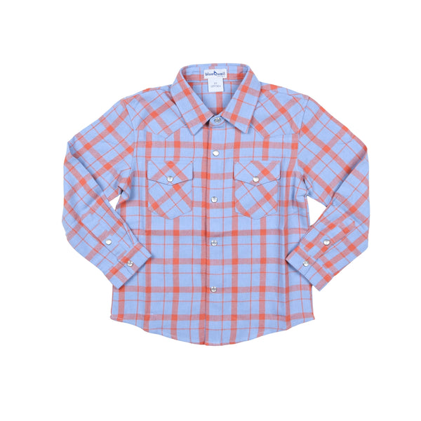 Flannel Pearl Snap, Red + Blue Plaid