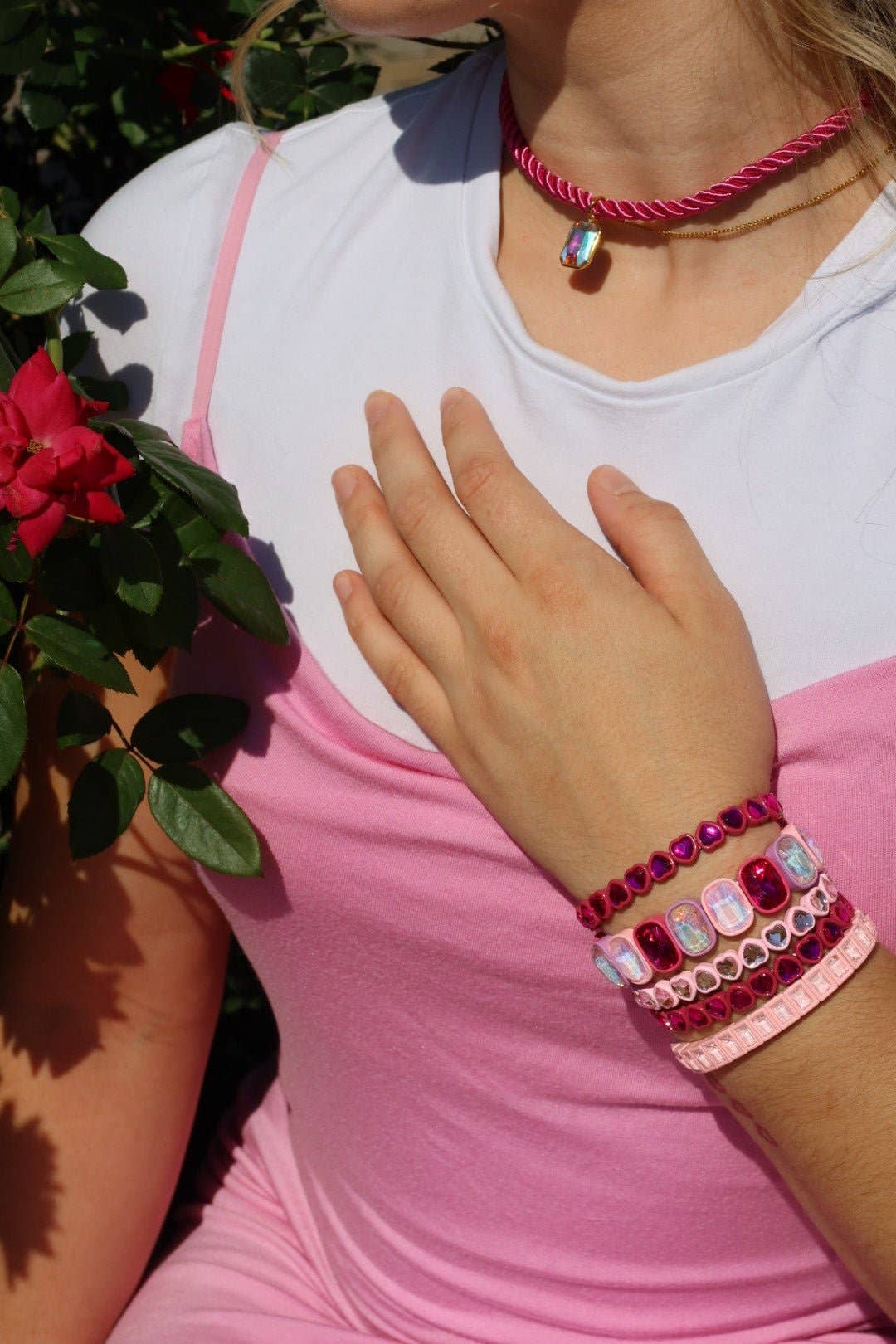 Candy Gem Bracelet, Baby Pink Block