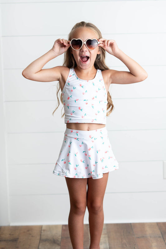 2 Piece Active Skort Set, White Peach - Magpies Paducah