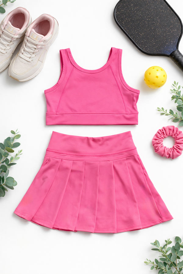 Pleated Active Skort Set, Bright Pink - Magpies Paducah