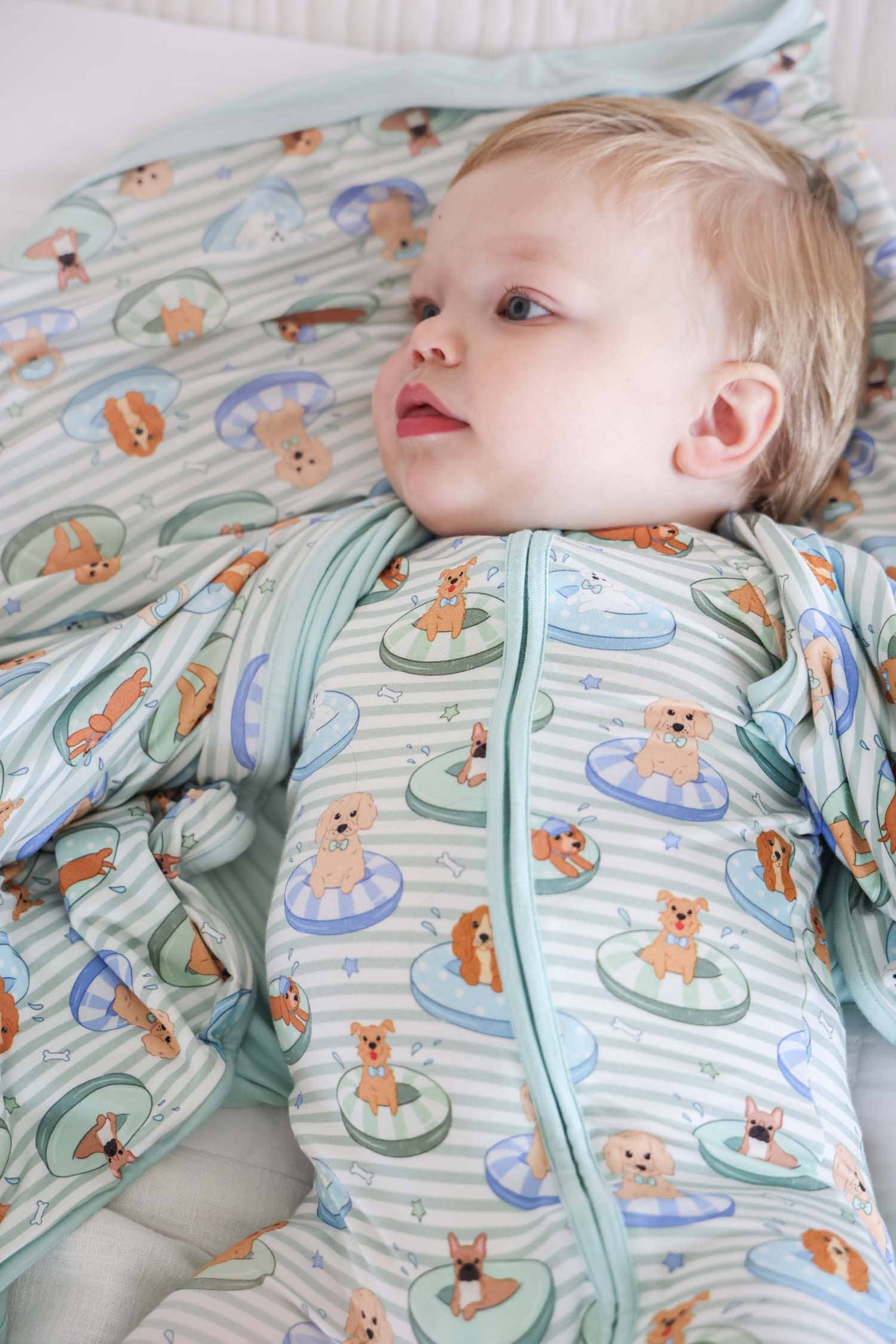 Convertible Zip Romper | Poolside Pups Blue
