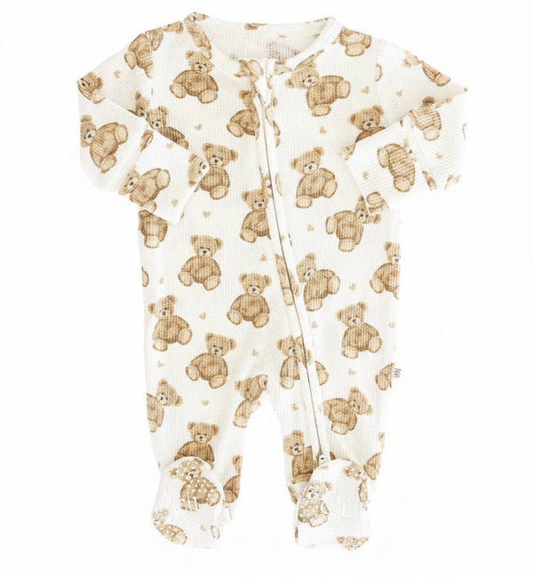 Beary Sweet Waffle Zipper Footie