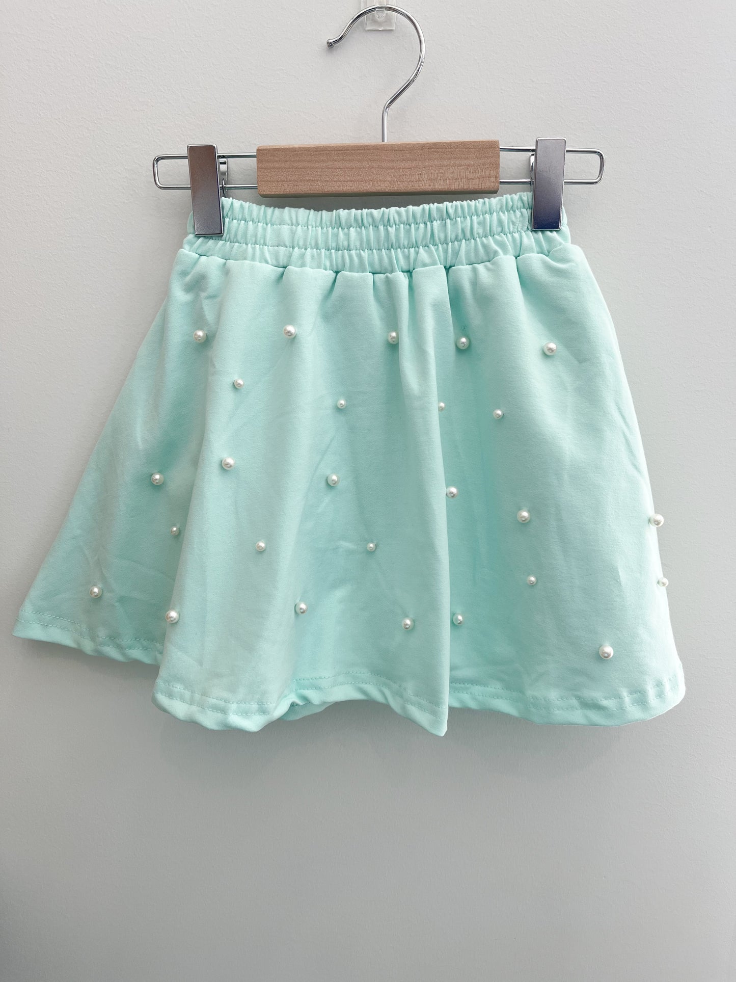 Puff Sleeve Pearls Skort Set, Mint