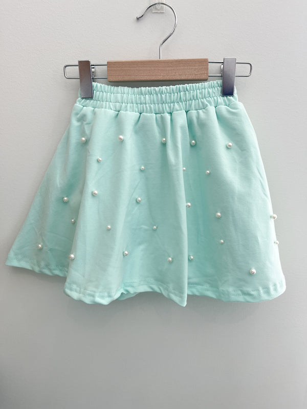 Puff Sleeve Pearls Skort Set, Mint