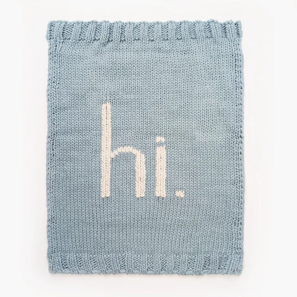 Hi Hand Knit Baby Blanket, Surf Blue