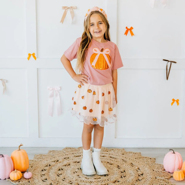 Coquette Pumpkin Sequin Tee