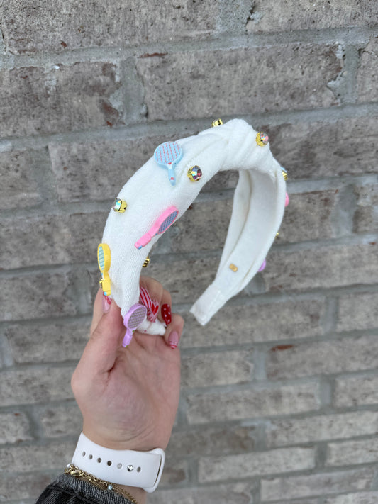 Tennis Terry Knot Headband, White