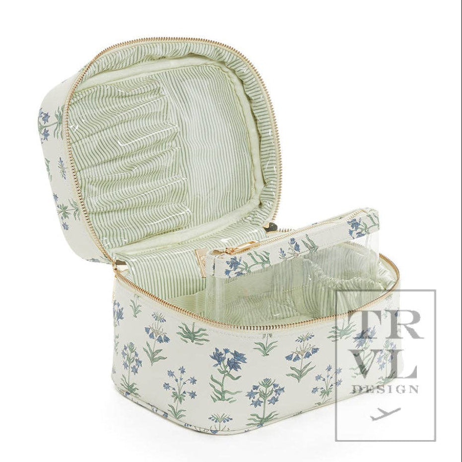 Luxe Train2 Cosmetic Bag, Provence / Green Pinstripe