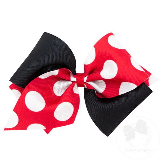 King Two-Tone Solid & Huge Dot Printed Grosgrain Hair Bow - Magpies Paducah