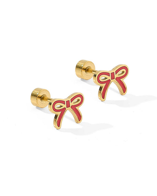 Screwback Stud Earrings - Sadie Bow Red - Magpies Paducah