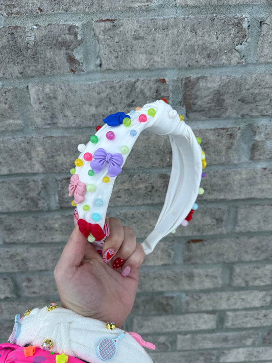 Bow Tail Pearl Knot Headband, White - Magpies Paducah