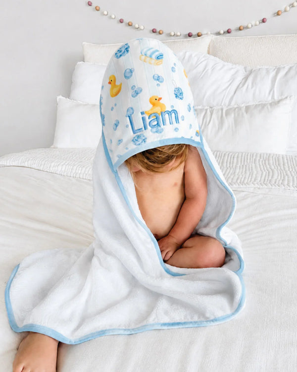 Bamboo Hooded Towel, Bubble Duckies Blue