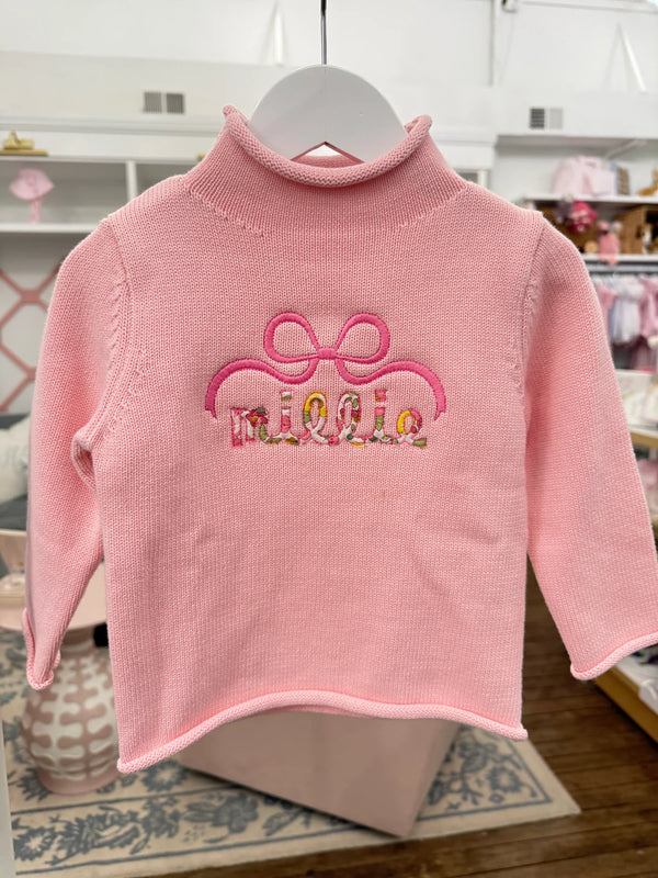 Cotton Knit Rollneck Sweater, Light Pink - Magpies Paducah