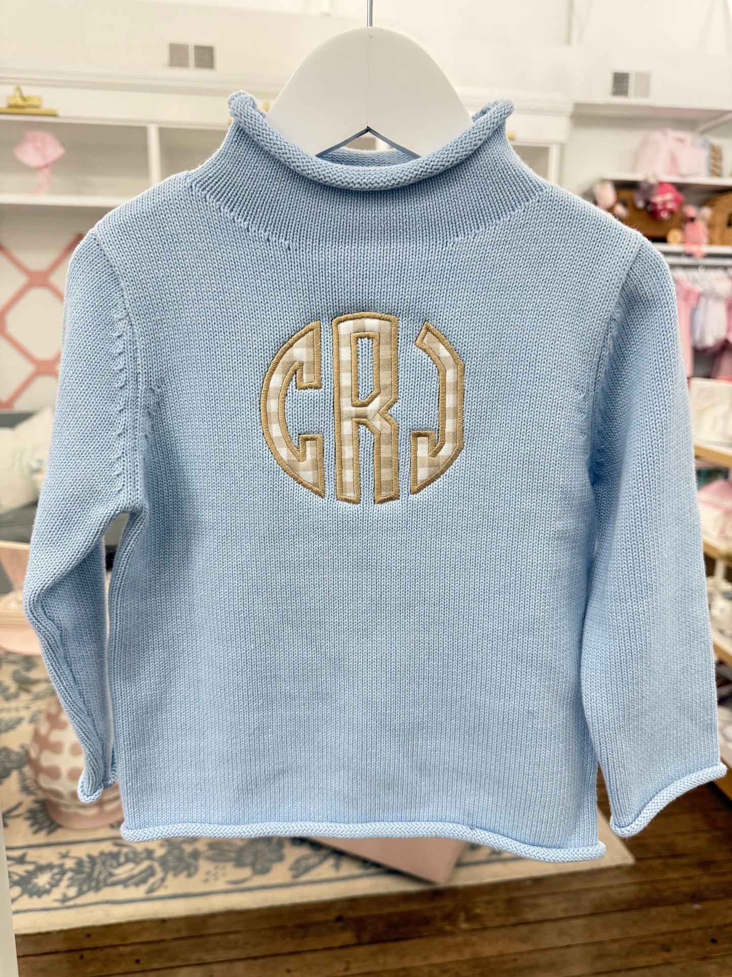 Cotton Knit Rollneck Sweater, Light Blue - Magpies Paducah