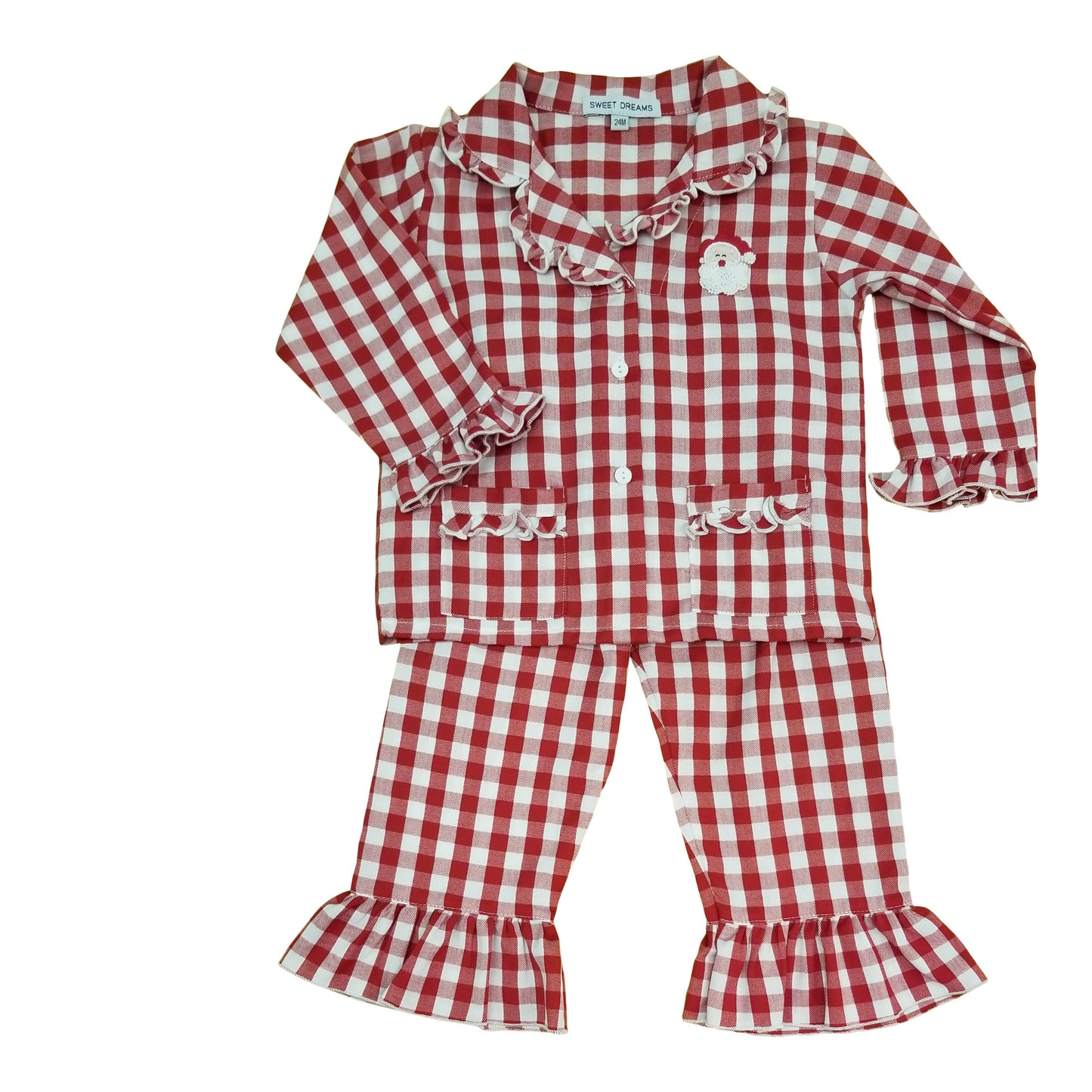 Girl Pajamas, Red Gingham Santa - Magpies Paducah