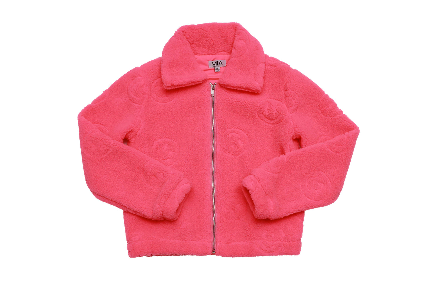 Smiley Sherpa Jacket, Neon Pink