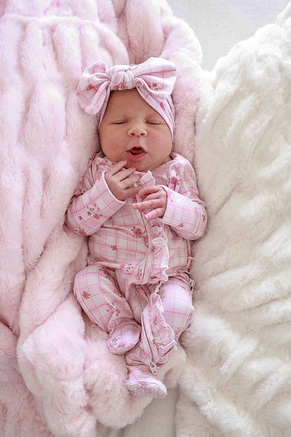 Double-Ruched Faux Fur Blanket, Barely Pink