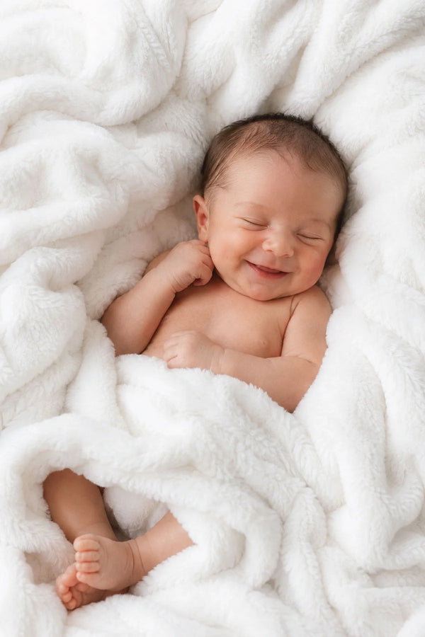 Double-Ruched Faux Fur Blanket, Winter White