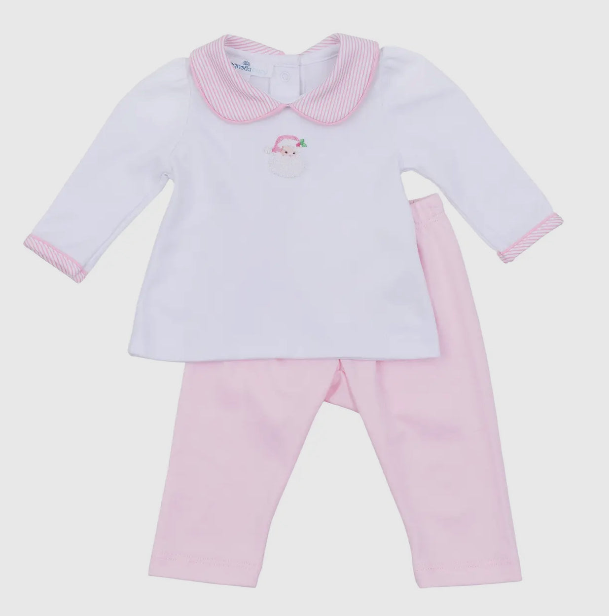 Embroidered Santa Collared Pant Set, Pink