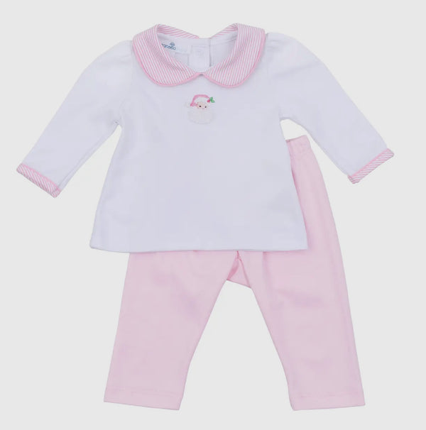 Embroidered Santa Collared Pant Set, Pink