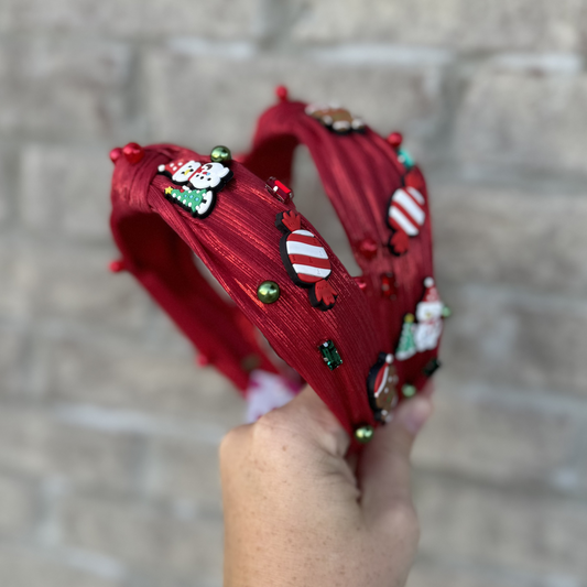 Knotted Charm Headband, Red Metallic