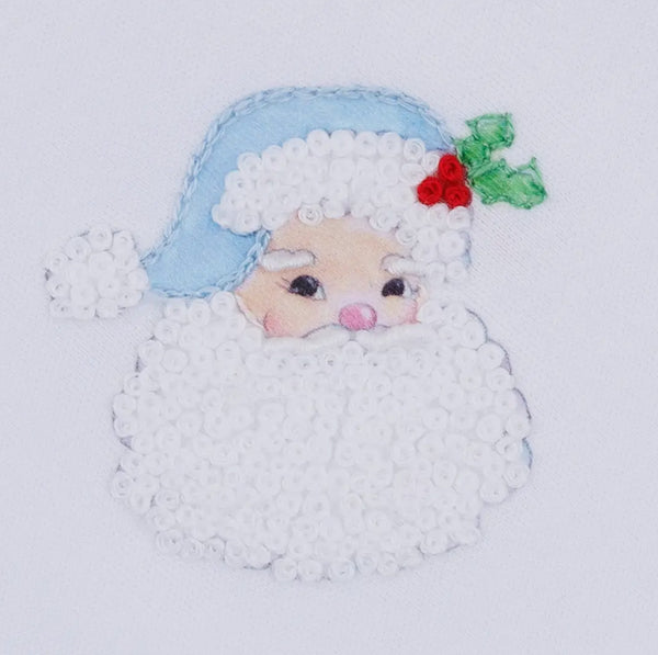 Embroidered Santa Collared Pant Set, Blue