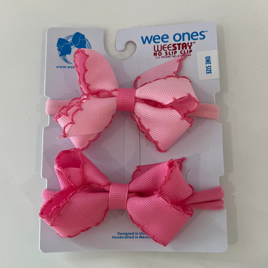 2 Pack Moonstitch Bows on Band | Light Pink & Hot Pink w/ Hot Pink Trim - Magpies Paducah