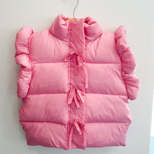 Ruffle Puffer Bows Vest, Pink - Magpies Paducah