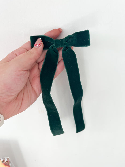 Mini Velvet Bow w/ Tails, Forest Green - Magpies Paducah