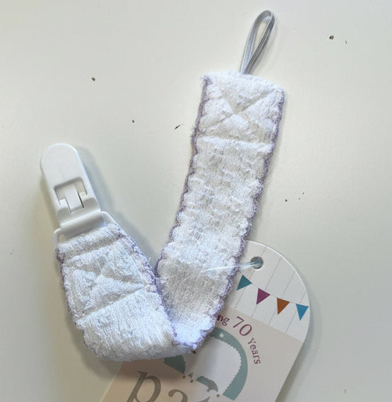 Pacifier Clip, White + Lavender