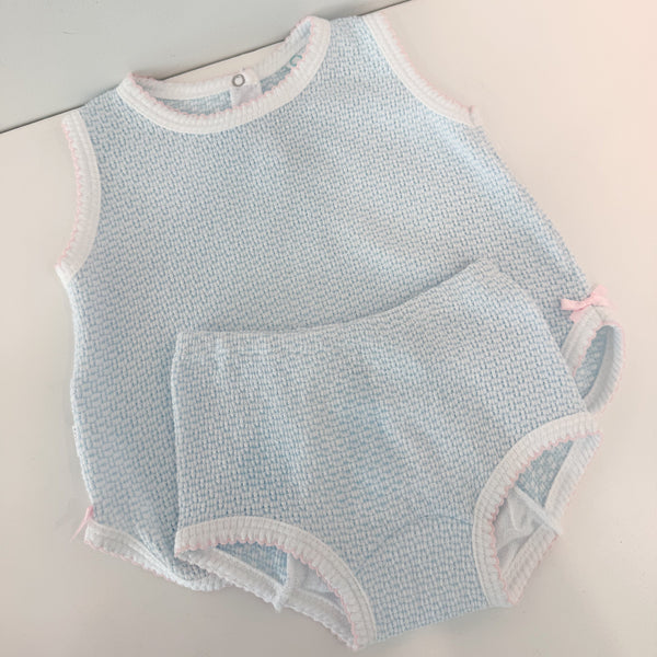 Sleeveless Contrast Trim Diaper Set, Blue/Pink Trim - Magpies Paducah