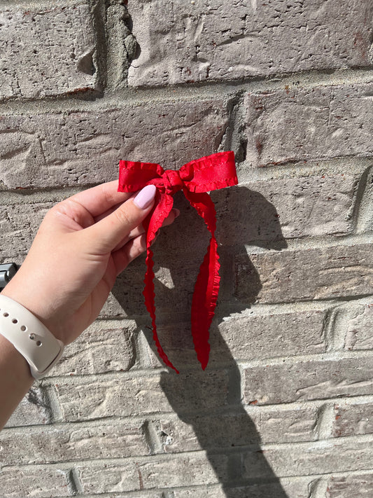 Mini Ruffle Ribbon Bow w/ Tails, red - Magpies Paducah