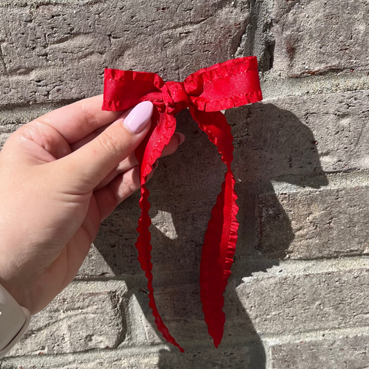 Mini Ruffle Ribbon Bow w/ Tails, red - Magpies Paducah