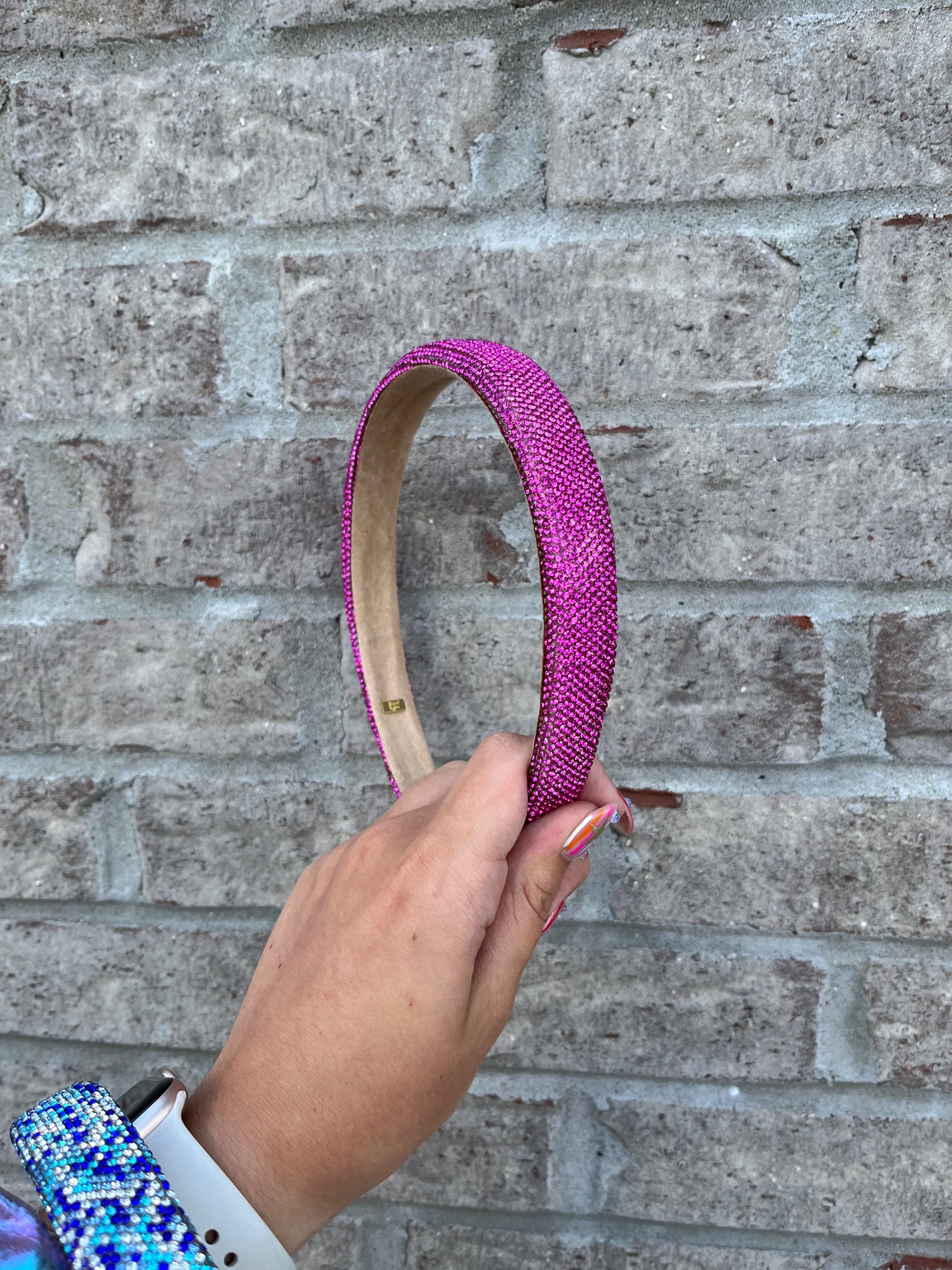 Thin Fully Crystalized Headband, Pink