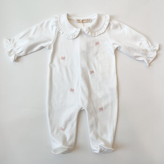 Collared Footie, Embroidered Little Bows