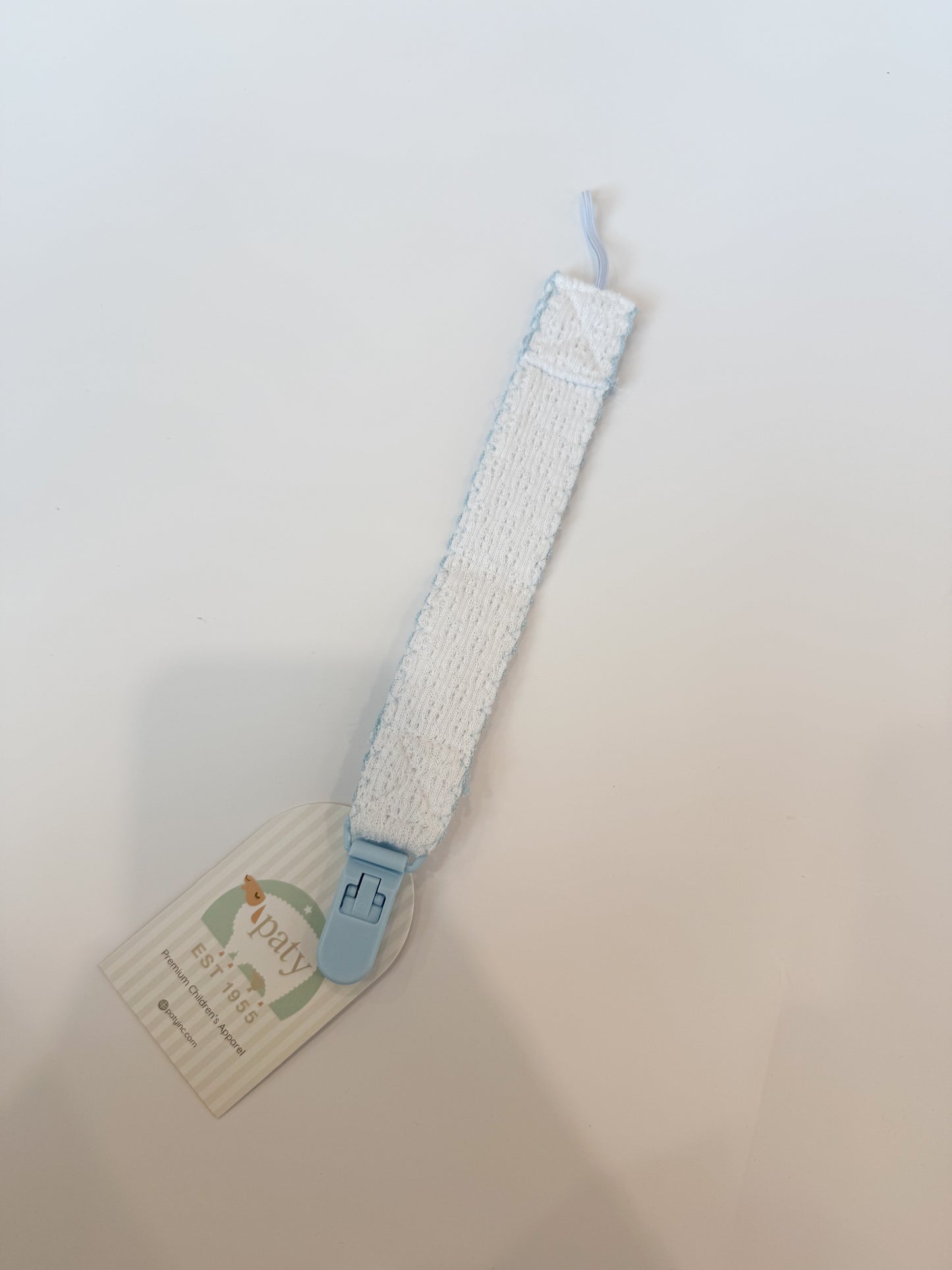 Pacifier Clip, White + Blue