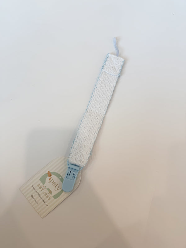 Pacifier Clip, White + Blue