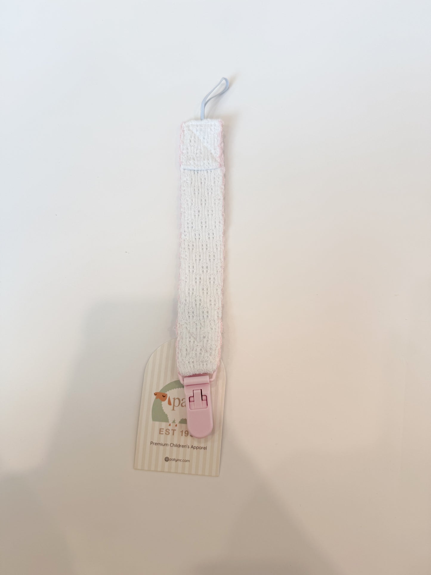 Pacifier Clip, White + Pink