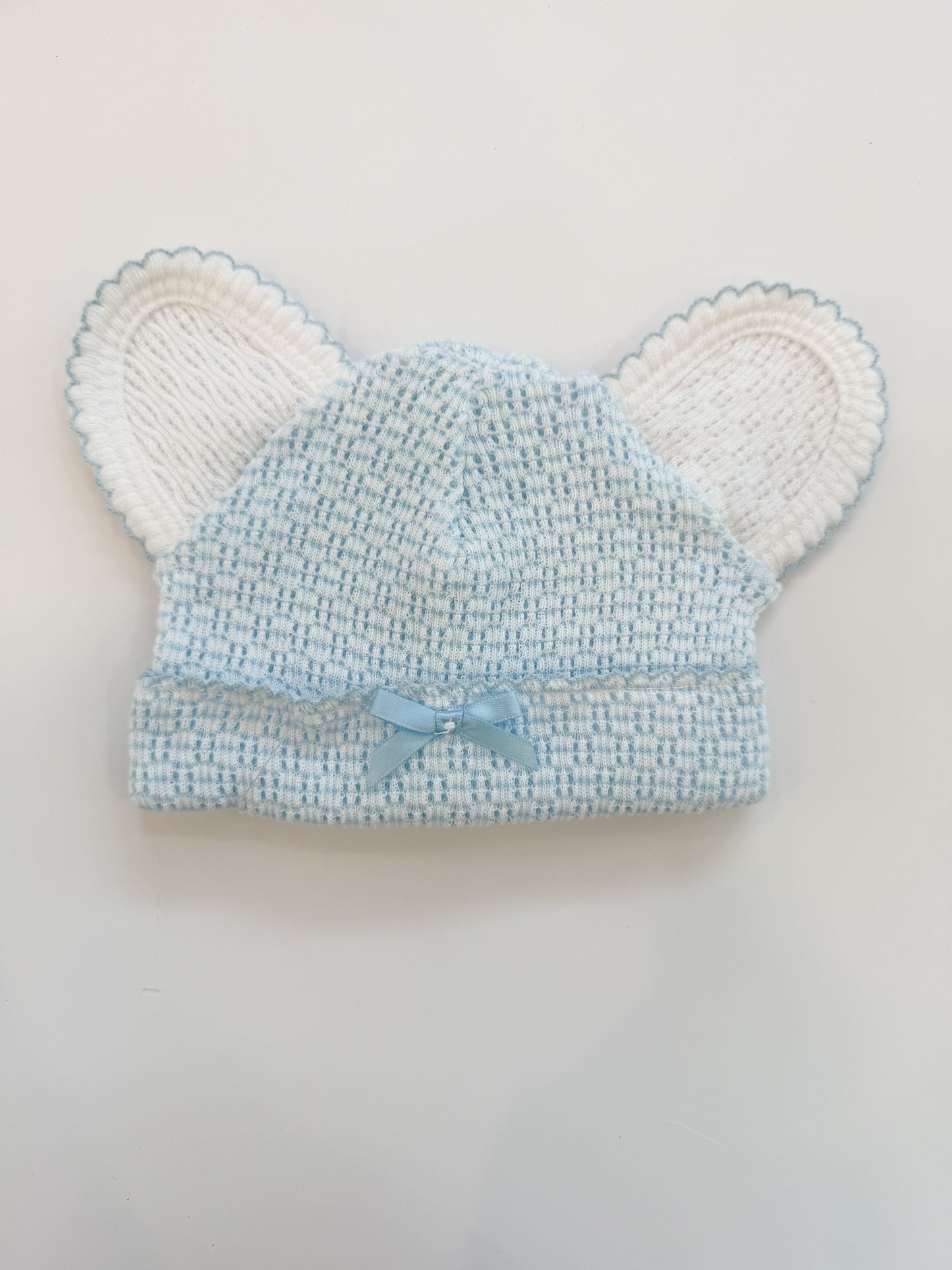 Bear Cap, Blue/White Ears with Bow