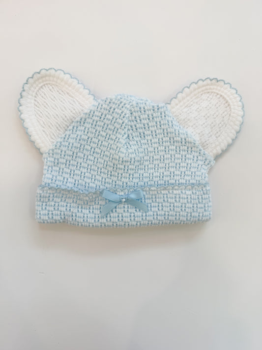 Bear Cap, Blue/White Ears with Bow