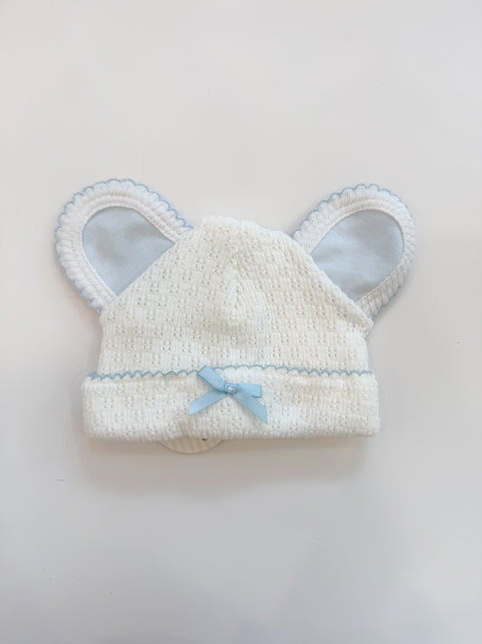 Bear Cap, White/Blue Pima Ears