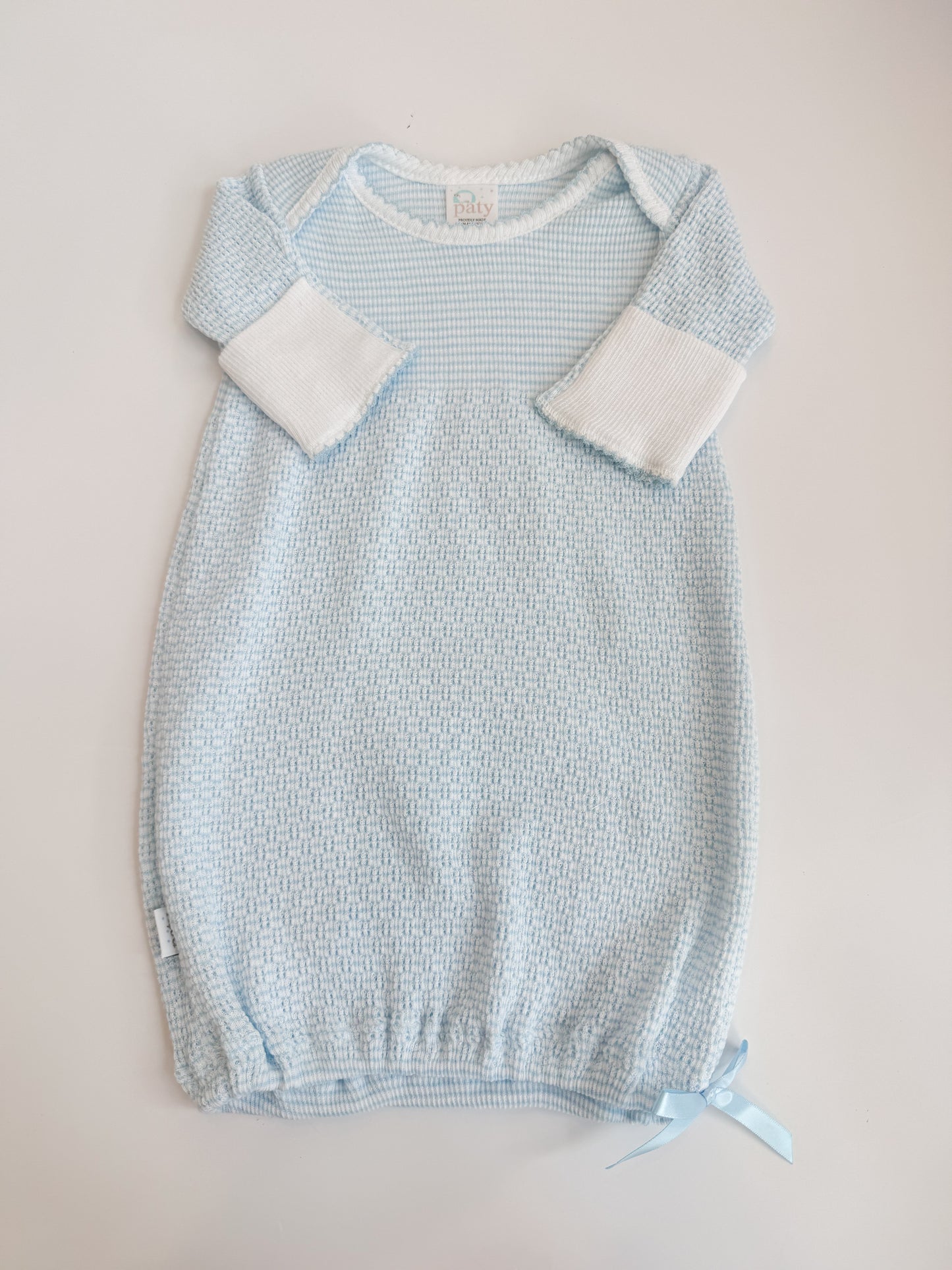 Overlap Shoulder Gown, Blue + White Stripe